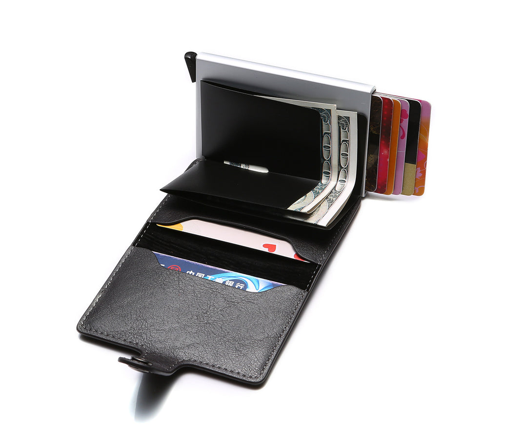 RFID Anti-theft Men Vintage Wallet Aluminum Metal Purse Leather Cover