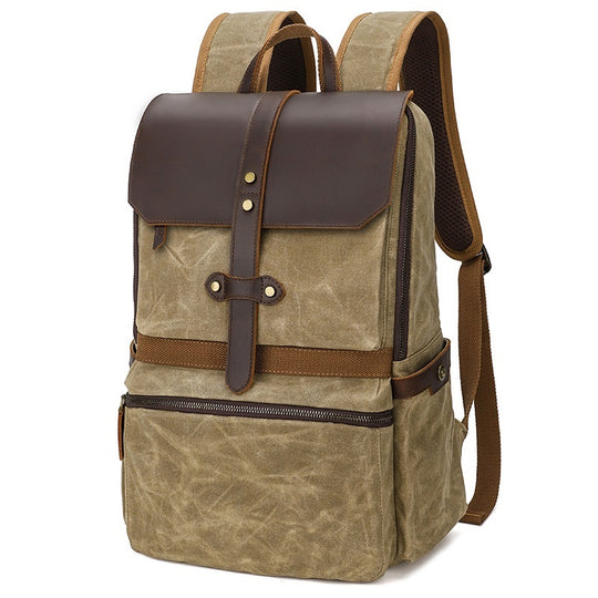 Waterproof Batik Canvas Backpack Crazy Horse Leather Men's Bag