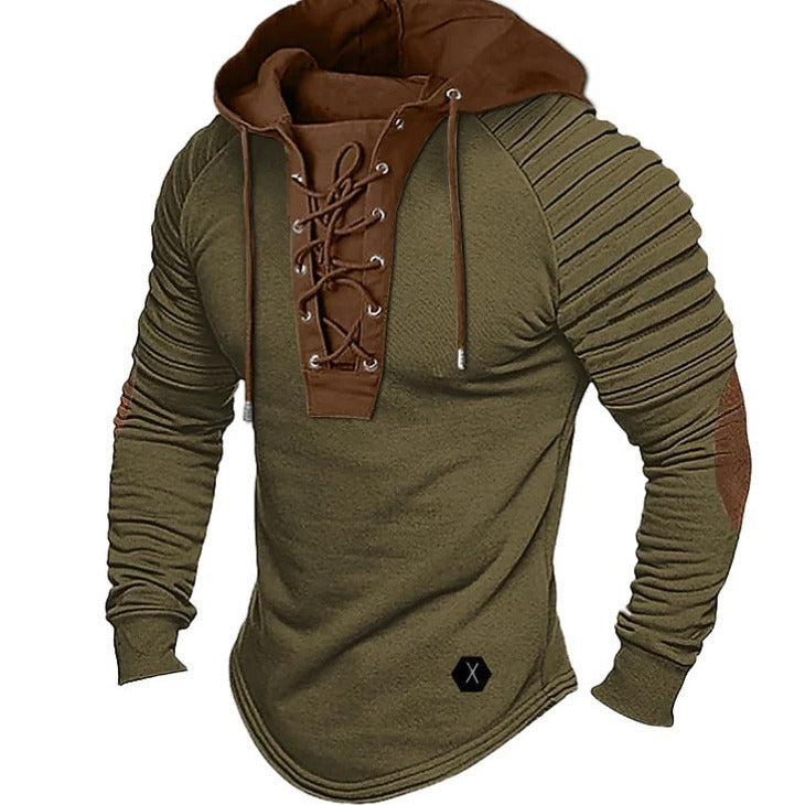 Spring And Autumn Pure Color Tied Hooded Sports  Bronzing Sweatshirt