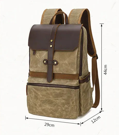 Waterproof Batik Canvas Backpack Crazy Horse Leather Men's Bag